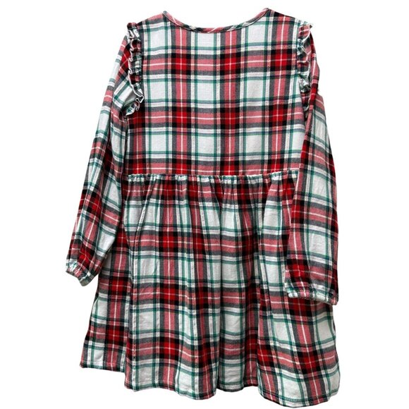 Cat & Jack Toddler Girls 5T Holiday Red Plaid Dress Ruffle Long Sleeve Christmas - Picture 2 of 7